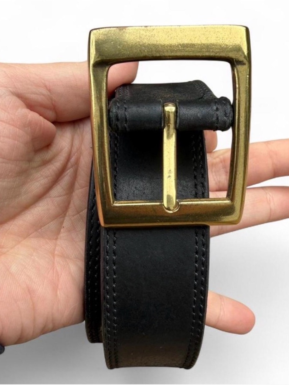 Unbranded Classic Black Leather Belt with Brass Buckle - Size 38